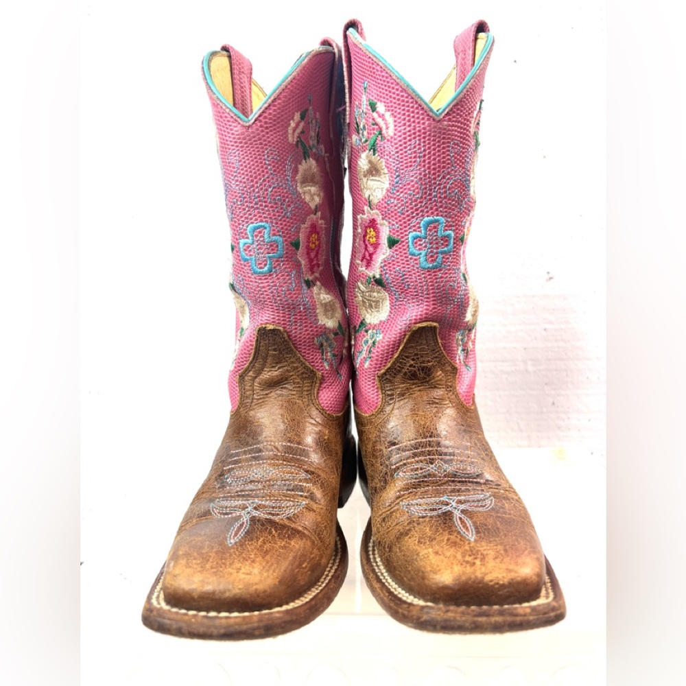 Macie Bean 11 Western Cowgirl Leather Floral Kicker Boots - Kids - Picture 3 of 11